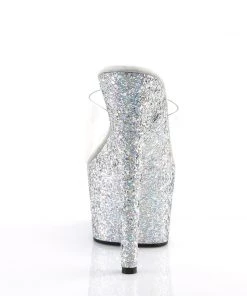 Pleaser Direct Larger Size Shoes Adore 701LG Silver Holographic Glitter Platforms