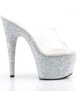 Pleaser Direct Larger Size Shoes Adore 701LG Silver Holographic Glitter Platforms