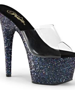 Pleaser Direct Larger Size Shoes Adore 701LG Black Holographic Glitter Platforms
