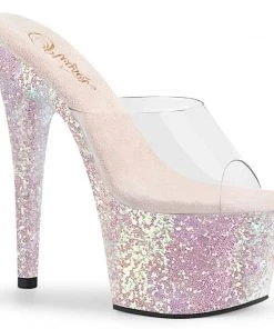 Pleaser Direct Adore 701LG White Glitter Platforms