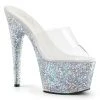 Pleaser Direct Larger Size Shoes Adore 701LG Silver Holographic Glitter Platforms