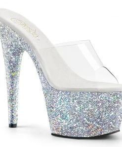 Pleaser Direct Larger Size Shoes Adore 701LG Silver Holographic Glitter Platforms