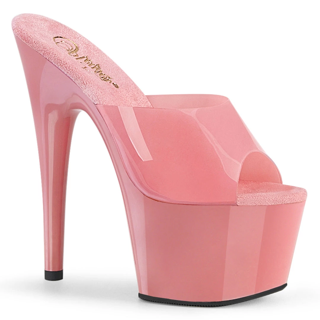 Pleaser Direct Adore 701N Pink Peep Toe Slide On High Heels 1 Pleaser Direct Adore 701N Pink Peep Toe Slide On High Heels