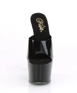 Pleaser Direct Platform Shoes Adore 701N Black Peep Toe Slide On High Heels
