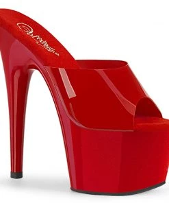 Pleaser Direct Adore 701N Red Peep Toe Slide On High Heels Platform Shoes
