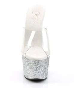 Pleaser Direct Adore 701SDG Silver Glitter Platforms