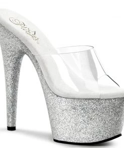 Pleaser Direct Adore 701SDG Silver Glitter Platforms