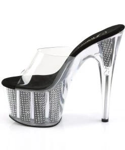 Pleaser Direct Adore 701SRS Black And Silver Rhinestone High Heels