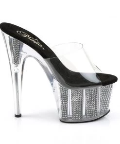 Pleaser Direct Adore 701SRS Black And Silver Rhinestone High Heels
