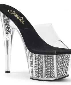 Pleaser Direct Adore 701SRS Black And Silver Rhinestone High Heels