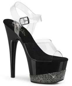 Pleaser Direct Adore 708-3 Black Patent & Rhinestone Platforms