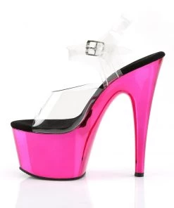 Pleaser Direct Adore 708 Hot Pink Chrome Platforms