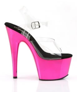 Pleaser Direct Adore 708 Hot Pink Chrome Platforms