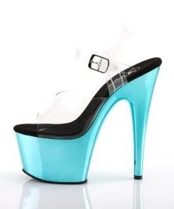 Pleaser Direct Adore 708 Turquoise Blue Chrome Platforms