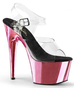Pleaser Direct Adore 708 Baby Pink Chrome Platforms