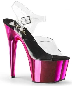 Pleaser Direct Adore 708 Hot Pink Chrome Platforms