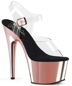 Pleaser Direct Larger Size Shoes Adore 708 Rose Gold Chrome Platforms