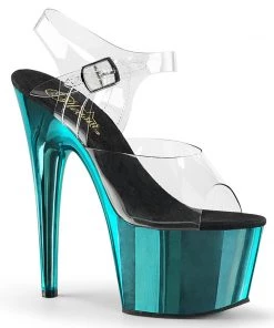 Pleaser Direct Adore 708 Turquoise Blue Chrome Platforms