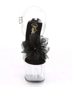 Pleaser Direct Platform Shoes Adore 708BFL Clear & Black Flower Platforms