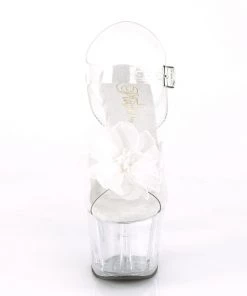 Pleaser Direct Platform Shoes Adore 708BFL Clear & White Flower Platforms