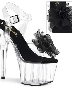 Pleaser Direct Platform Shoes Adore 708BFL Clear & Black Flower Platforms