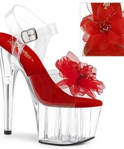 Pleaser Direct Adore 708BFL Clear & Red Flower Platforms Platform Shoes