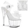 Pleaser Direct Platform Shoes Adore 708BFL Clear & White Flower Platforms