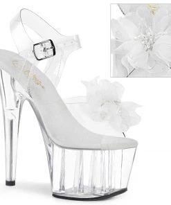 Pleaser Direct Platform Shoes Adore 708BFL Clear & White Flower Platforms