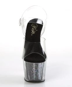 Pleaser Direct Adore 708CG Black Glitter Platform High Heels Platform Shoes