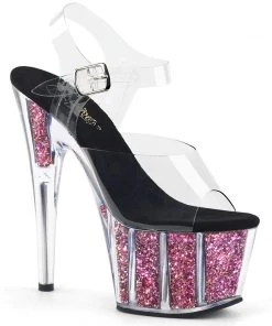 Pleaser Direct Adore 708CG Black And Pink Glitter Platform High Heels