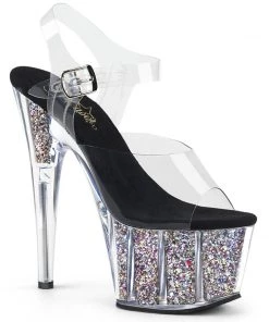 Pleaser Direct Adore 708CG Black And Silver Glitter Platform High Heels Glitter Shoes