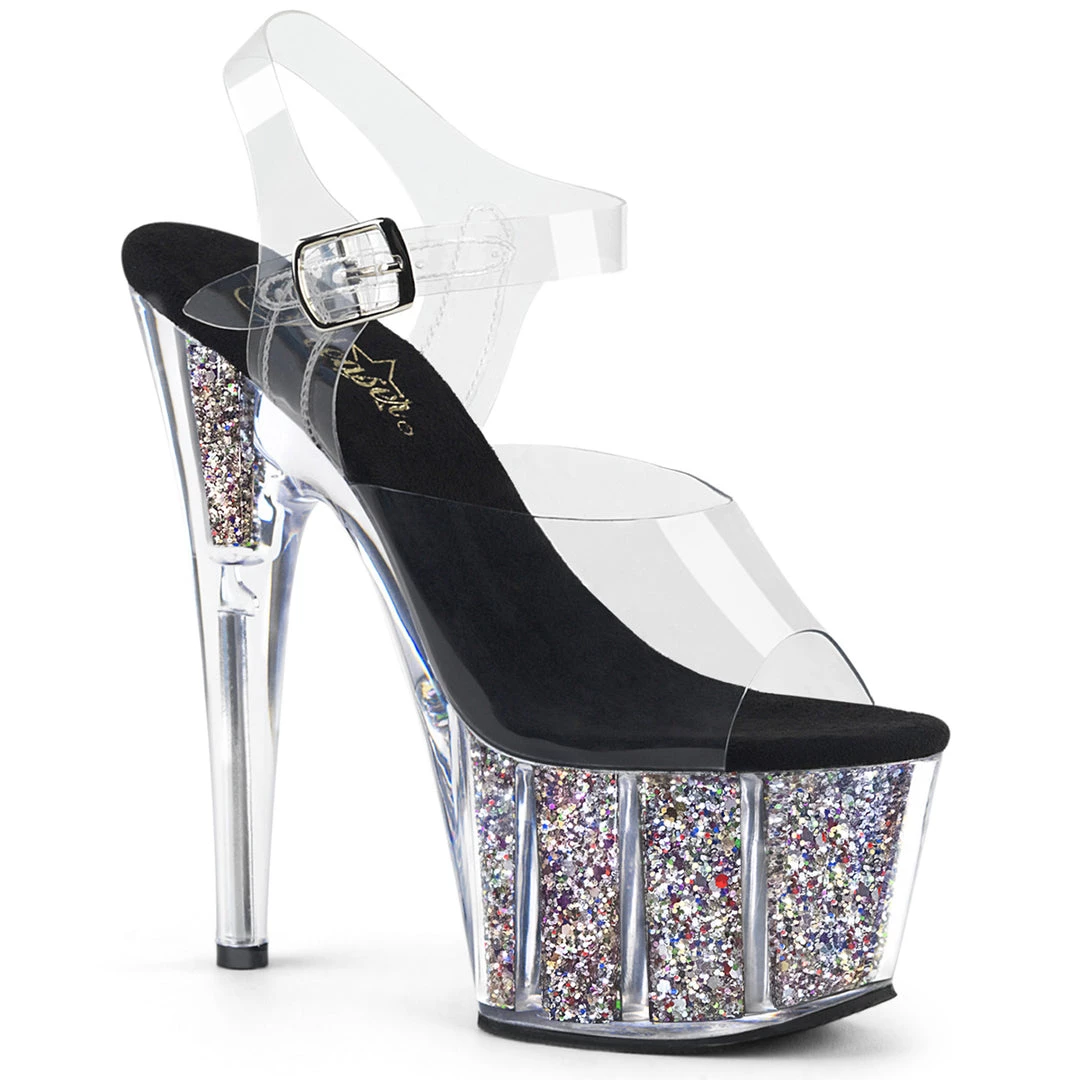 Pleaser Direct Adore 708CG Black And Silver Glitter Platform High Heels Glitter Shoes 1 Pleaser Direct Adore 708CG Black And Silver Glitter Platform High Heels Glitter Shoes