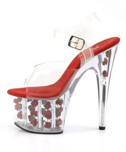 Pleaser Direct Adore 708FL Clear And Red Flower Platforms