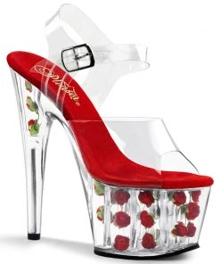Pleaser Direct Adore 708FL Clear And Red Flower Platforms