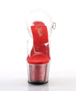 Pleaser Direct Adore 708G Red Glitter Platforms