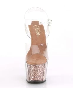 Pleaser Direct Glitter Shoes Adore 708G Rose Gold Glitter Platforms