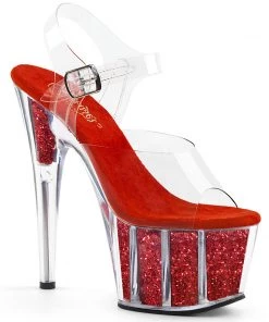 Pleaser Direct Adore 708G Red Glitter Platforms