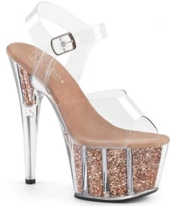 Pleaser Direct Glitter Shoes Adore 708G Rose Gold Glitter Platforms