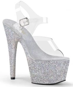 Pleaser Direct Adore 708HMG Silver Hologram Glitter Platforms