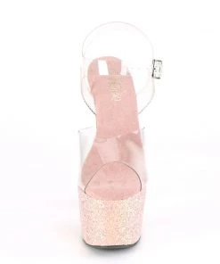 Pleaser Direct Larger Size Shoes Adore 708LG Dusty Blush Holographic Glitter Platforms