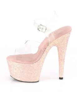 Pleaser Direct Larger Size Shoes Adore 708LG Dusty Blush Holographic Glitter Platforms