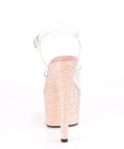 Pleaser Direct Larger Size Shoes Adore 708LG Dusty Blush Holographic Glitter Platforms