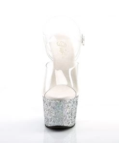 Pleaser Direct Larger Size Shoes Adore 708LG Silver Multi Glitter Platforms