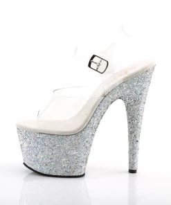 Pleaser Direct Larger Size Shoes Adore 708LG Silver Multi Glitter Platforms