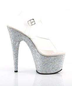 Pleaser Direct Larger Size Shoes Adore 708LG Silver Multi Glitter Platforms
