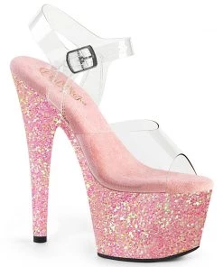Pleaser Direct Adore 708LG Pink Holographic Glitter Platforms Larger Size Shoes