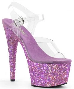 Pleaser Direct Adore 708LG Lavender Pink Multi Glitter Platforms Larger Size Shoes