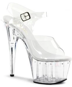 Pleaser Direct Adore 708LS Clear With Rhinestone Platforms