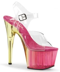 Pleaser Direct Adore 708MCT Pink And Gold Platforms