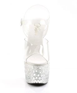 Pleaser Direct Adore 708MR-5 Silver Glitter And Stone Platforms Glitter Shoes